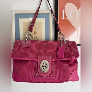 Y2K Coach Peyton Signature Pink Flap Shoulder Bag 14504